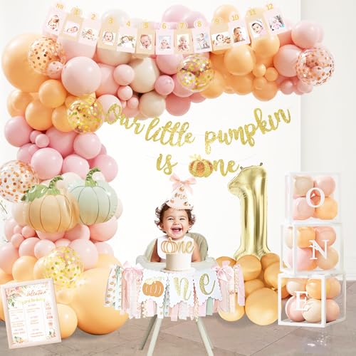 First Birthday Pumpkin Decorations Set for Fall Party - Girl Baby 1st Birthday Supplies