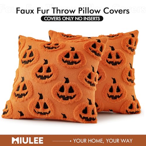 MIULEE Halloween Fall Pumpkin Throw Pillow Covers 18x18 Pack of 2 - Orange Black