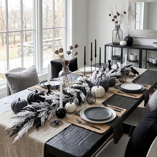 Black and White Halloween Pampas Garland with Lights - 6 Ft DecorbyHannah