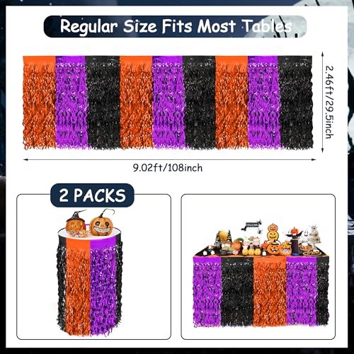 Halloween Party Decorations 2-Pack Metallic Tinsel Foil Fringe Table Skirts - Orange Purple Black Variation