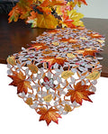 Fall Halloween Table Runner 13x34 Inches with Maple Leaves & Pumpkins - Autumn Dining Decor - Variation: Maple Leaves / 13x34