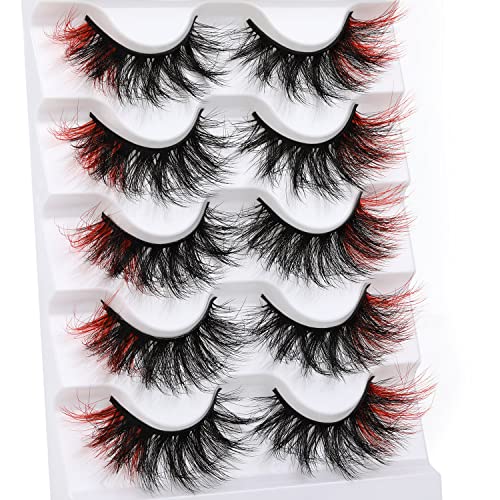E-Red False Mink Eyelashes Volumizing Wispy Color Lashes with Red Ends – Pack by Kiromiro