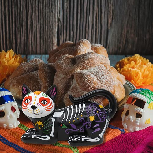 Dia De Los Muertos Cat Figurine - Day of the Dead Halloween Decor, 9 Inch Resin Statue