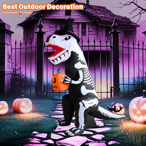 7FT Inflatable Dinosaur Skeleton Halloween Yard Decoration with Pumpkin & LED Lights