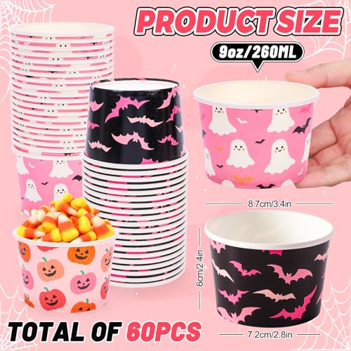 Pink Halloween Snack Cups - 60 Disposable Paper Bowls for Treats & Snacks