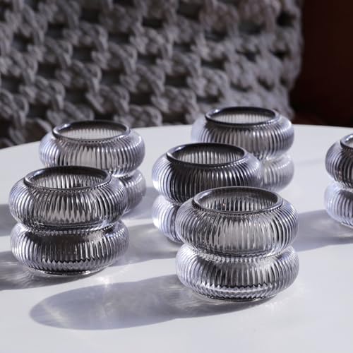 Gray Ribbed Votive Candle Holders Set of 12 - Halloween Decor, Pumpkin Shape