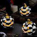3 Pack Ceramic Pumpkin Lanterns with Tea Lights - Halloween Decor Set - Variation of 3
