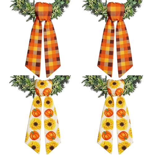 Autumn Wreath Sash Set - 4 Pieces Fall Front Door Decor & Garland