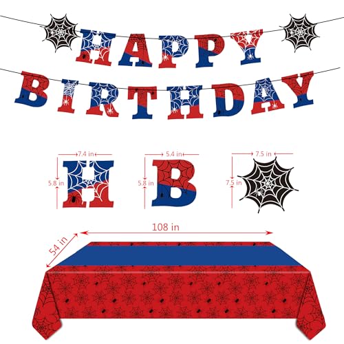 Spider Party Decorations Set - Web Tablecloth, Banner & Hanging Swirls - Variation of 3.0