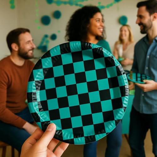 Party Checkered Plates and Napkins Set - 150 Pcs Green & Black