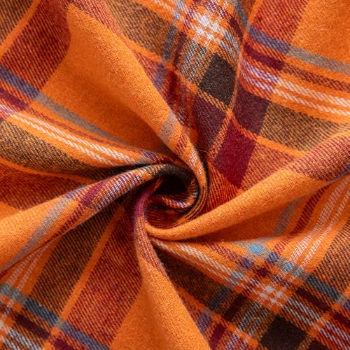 Round Fall Tablecloth 60 Inch Orange Red Plaid Thanksgiving Decor - AQOTHES