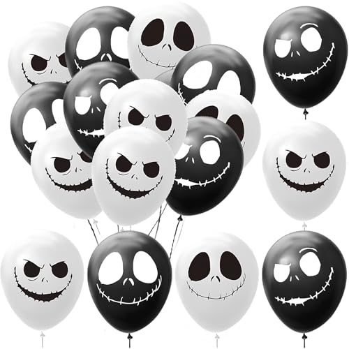 Halloween Party Balloons Decorations - 12 Inch Black White Balloons Pack of 50 - Style 7