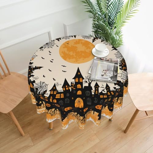 Halloween Round Tablecloth 60 Inch - Haunted House Bats Variation
