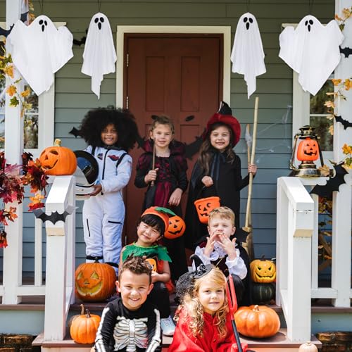 Halloween Ghost Light Decorations Set - 4 Hanging Floating Ghosts with Warm White LED for Indoor Outdoor Use - Variation 4