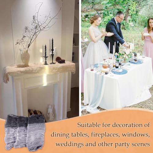 Gradient Light Gray Cheese Cloth Table Runner 29.9 x 68.9 Inches Boho Rustic Decor