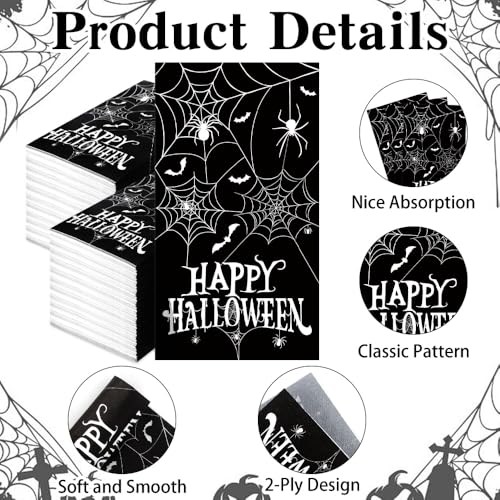 Halloween Spider Napkins 200 pcs - Disposable Paper Dinner & Guest Towels