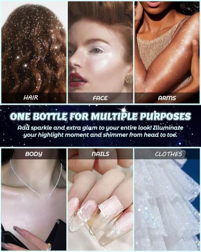 White Glitter Air Cushion Highlighter Powder for Face, Eyes, Body & Hair - Easy-Use Contour & Brighten