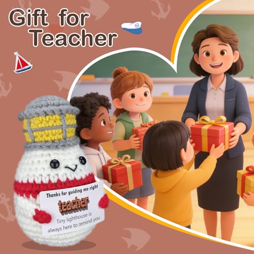 Teacher Appreciation Gift - Handmade Crochet Lighthouse for Teachers - Easter Desktop Decor