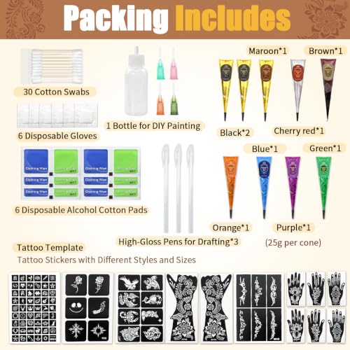 Temporary Tattoo Kit for Women Men Teens 7 Color Water-Resistant DIY Body Art