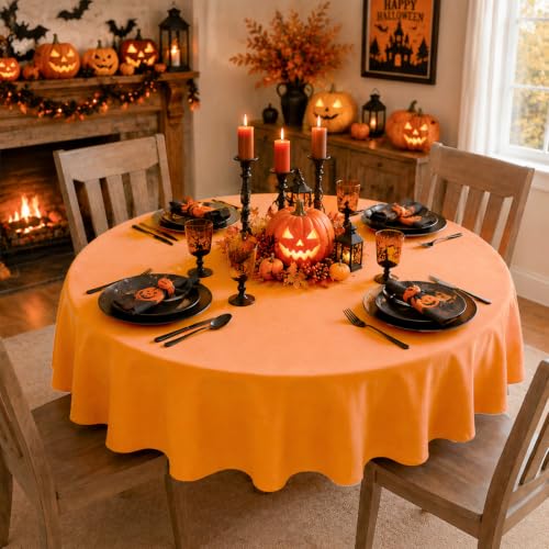 Romanstile 60-Inch Round Orange Tablecloth - Polyester, Spill-Resistant