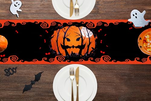 Halloween Bat Castle Cat Tree Table Runner - Black, 13x72 Inches