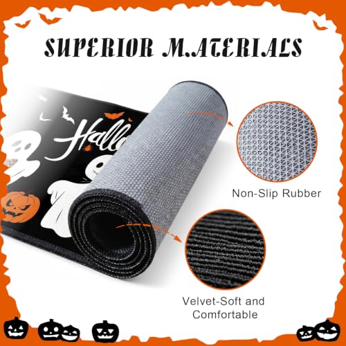 Halloween Ghost and Pumpkin Non-Slip Kitchen Rugs Set of 2 - 17x29 & 17x47 Inches
