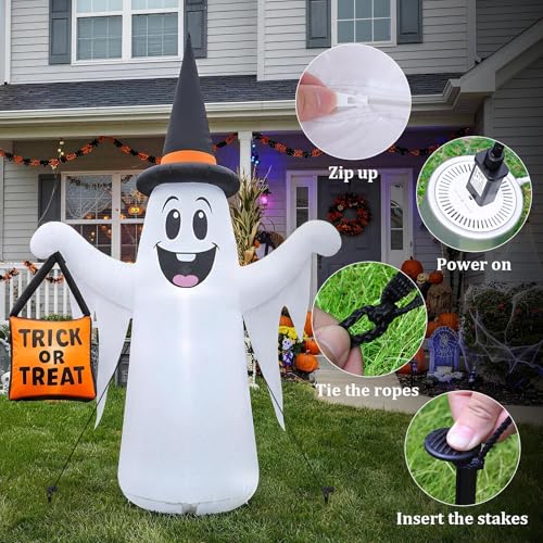 Halloween Inflatable Ghost Decoration with Magic Hat - 4.5FT Outdoor Yard Decor