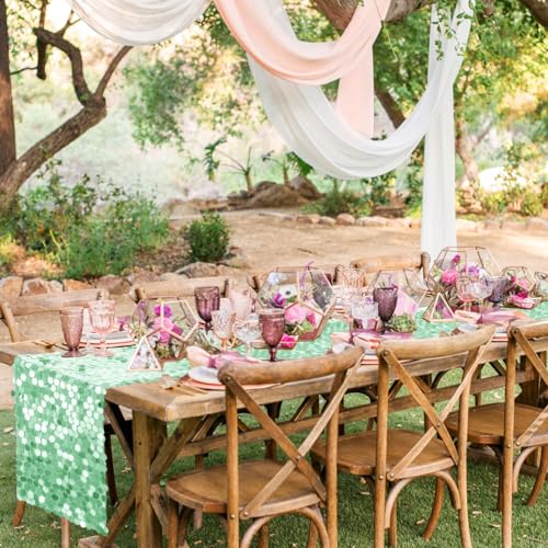 12x108 Inch Mint Green Sequin Table Runner - Premium Glitter Party Decor