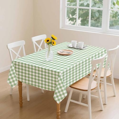 Sage Green Gingham Disposable Tablecloth Set - 4 Pack 54x108 Inches for Party & Events