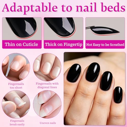 Black Short Oval Press On Nails with Glue Tabs - 240pc Fake Nails Set