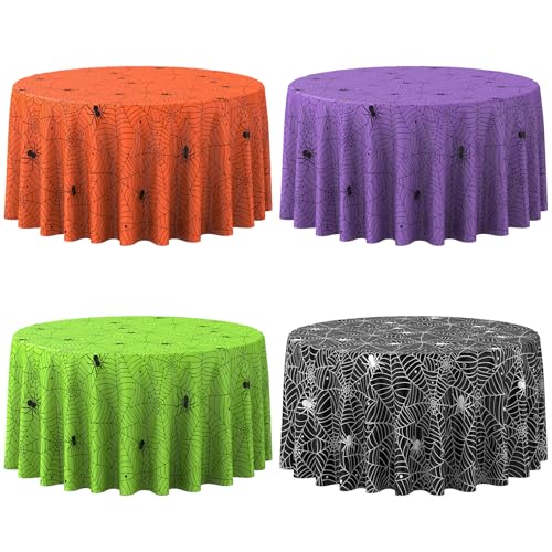 4-Pack Halloween Spiderweb Tablecloths for Round Tables - Spooky Party Decor, 54x108 Inch - Variation: 4 / 4 Pack Round Table