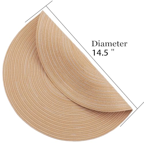 Orange Braided Round Placemats Set of 6 - Durable Dining Table Decor