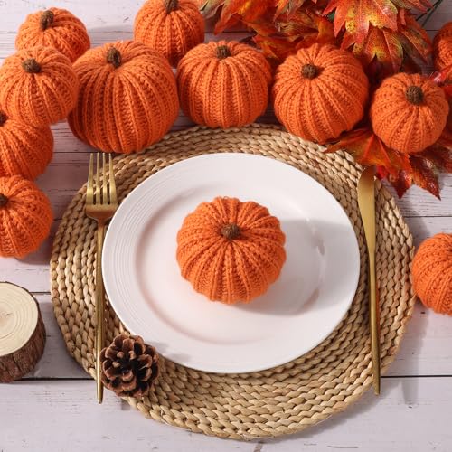 Crochet Pumpkin Decor Set - 12 Handmade Fall and Halloween Oranges with 3 Sizes