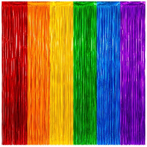 Rainbow Foil Fringe Curtains - 3.2 x 6.56 ft Party Backdrop & Decorations - Pack of 2