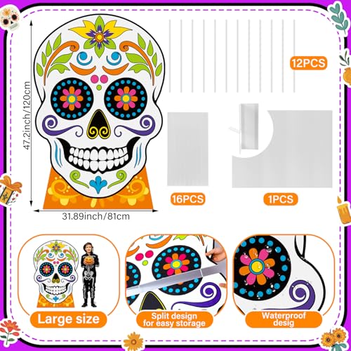 Life Size Day of The Dead Sugar Skull Cardboard Cutout - Fluorescent Halloween Decor