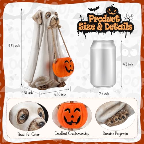 Halloween Ghost Dog Decoration - Cute Dog Holding Pumpkin Statue for Festive Decor - Variation of Dog