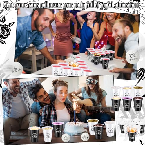 30 Pack Gothic Themed Plastic Cups and Spooky Birthday Balls for 30th Party