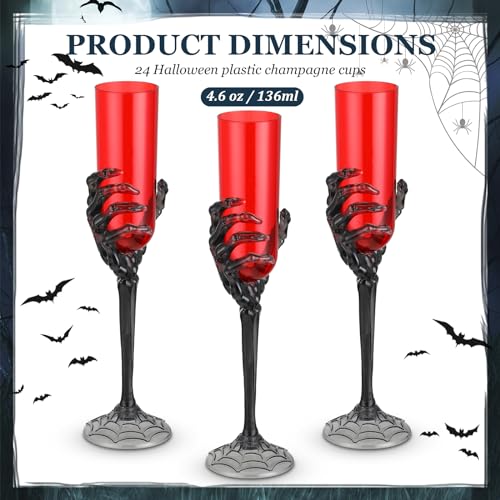 24 Pack Halloween Skeleton Hand Goblet Cups - Black & Red, 4.6 oz