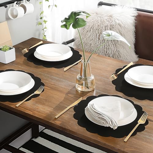 Black Paper Placemats 13.5 Inch Scalloped Halloween Table Decor - 60 Pcs