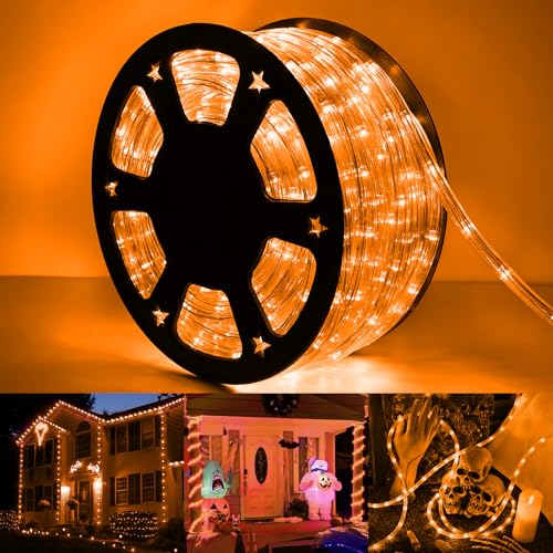 Orange 50ft LED Rope Lights Outdoor Waterproof Connectable Decorative Lighting