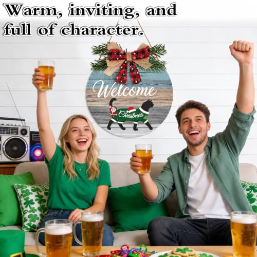Interchangeable Welcome Sign with Black Cat & Seasonal Wreaths - Landscape, Magnetic Door Decor