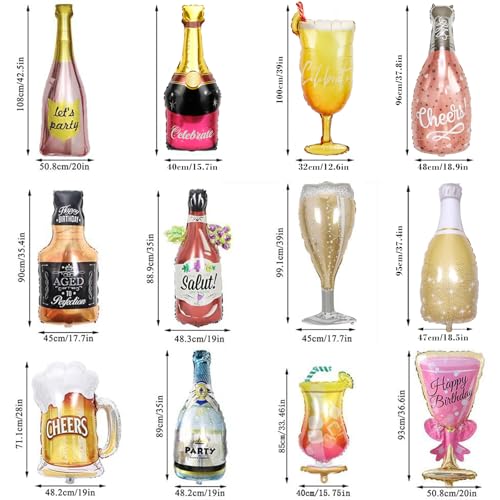 12PCS Aluminum Foil Champagne & Wine Bottle Balloons for Party Decor