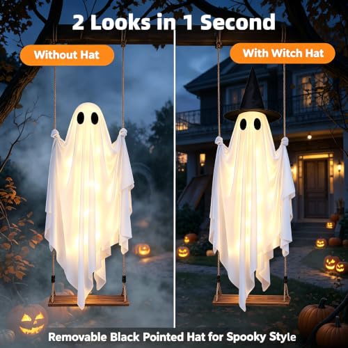 5FT Glowing Ghost Halloween Outdoor Decor with Flash Light Modes & Wind Effect