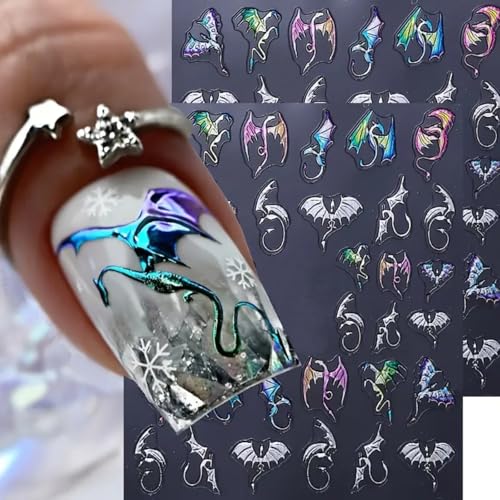 Halloween Bat Nail Art Stickers - 2 Sheets Colorful 5D Embossed Decals for Manicure