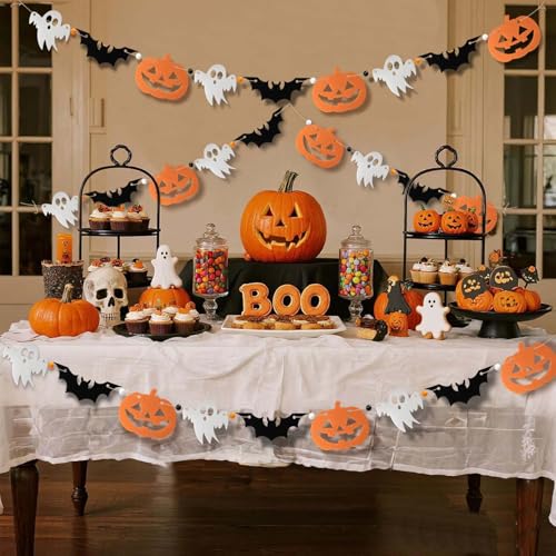 Halloween Felt Garland Banner with Ghost Bat Pumpkin - 3 Pack, Ghost Bat Pumpkin #1