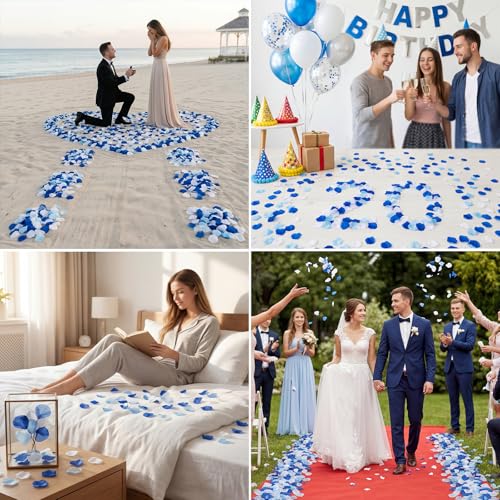 Artificial Rose Petals Set - Dark Blue, Light Blue & White, 1800 pcs for Weddings & Decor