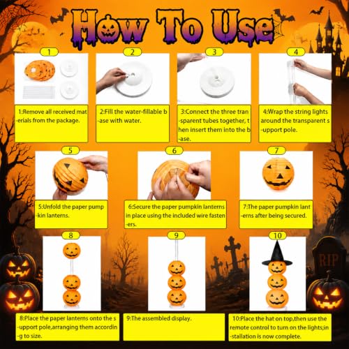 Halloween Collapsible Pumpkin Lantern Set with LED Hat - Outdoor Yard & Porch Decor