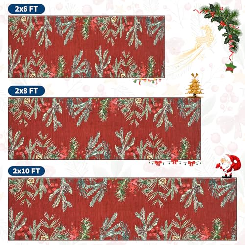 Christmas Entryway Rug 2x10 Botanical Leaf Runner Non-Slip Floor Mat - Pinecone-Red Variation