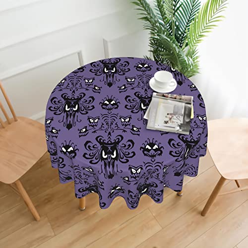 Purple Halloween Round Tablecloth 60 Inch - Haunted Mansion Ghost Decor