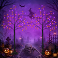2-Pack 5FT Halloween Black Tree with Purple & Orange LED Lights - DIY & Weatherproof